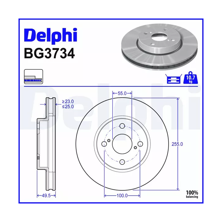 Prius I (XW10) 1997–2003 Brake Disc DELPHI BG3734 | PriusParts.lt