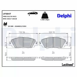 Prius IV PHV / Plug-in (XW52) Stabdžių kaladėlių komplektas DELPHI LP3647 | PriusParts.lt