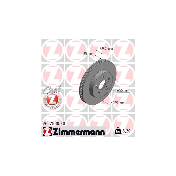 Prius IV PHV / Plug-in (XW52) Brake Disc ZIMMERMANN 590.2830.20 | PriusParts.lt