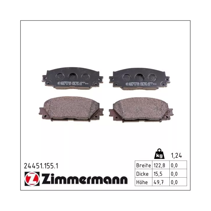 Toyota Prius Brake Pad Set, disc brake ZIMMERMANN 24451.155.1 | PriusParts.lt