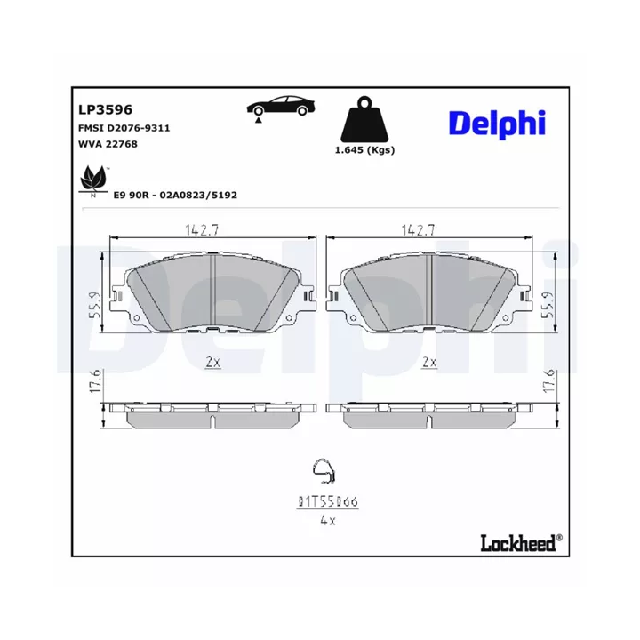 Prius V (XW60) 2023– Brake Pad Set, disc brake DELPHI LP3596 | PriusParts.lt