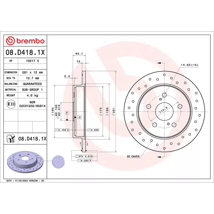 Prius V (XW60) 2023– Brake Disc BREMBO 08.D418.1X | PriusParts.lt