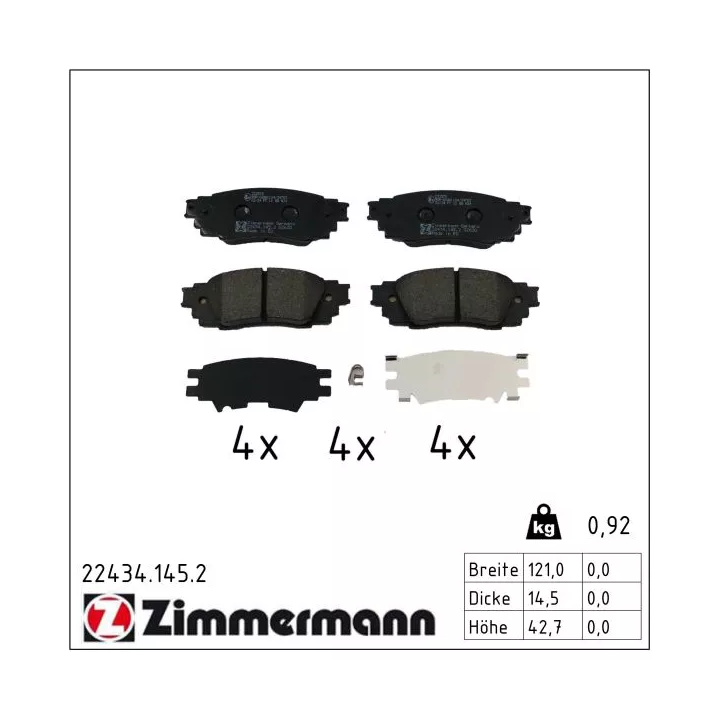 Prius V (XW60) 2023– Brake Pad Set, disc brake ZIMMERMANN 22434.145.2 | PriusParts.lt