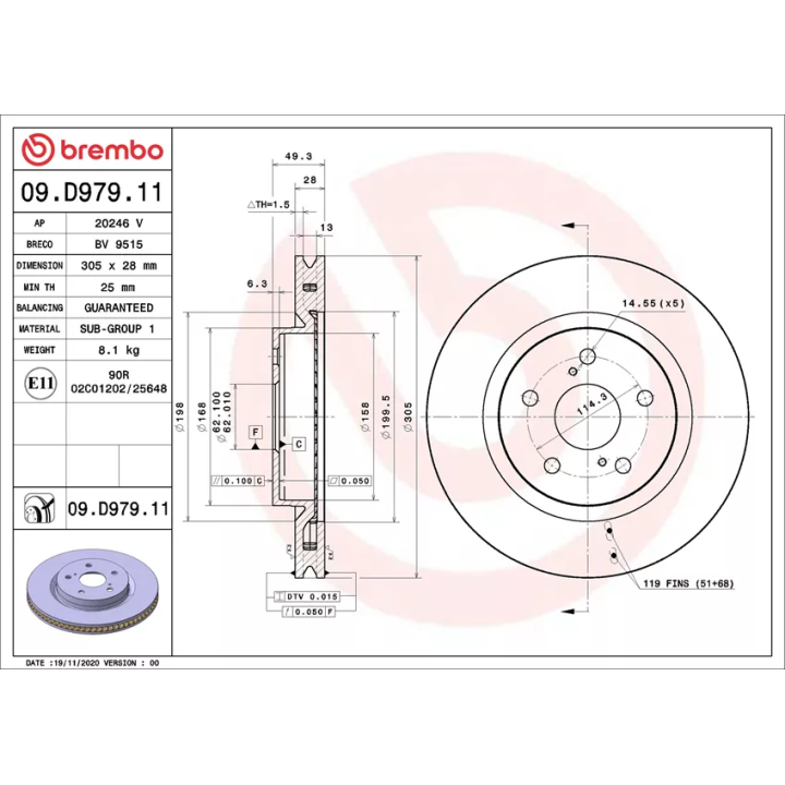 Prius V (XW60) 2023– Brake Disc BREMBO 09.D979.11 | PriusParts.lt