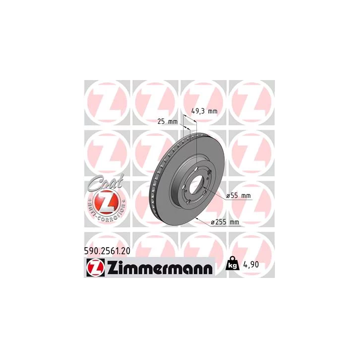 Prius+ (ZVW40/41) 2011–2021 Brake Disc ZIMMERMANN 590.2561.20 | PriusParts.lt