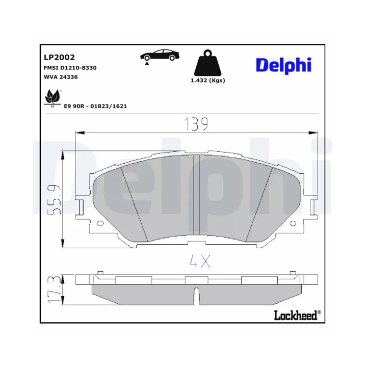 Prius+ (ZVW40/41) 2011–2021 Stabdžių kaladėlių komplektas DELPHI DELLP2002 | PriusParts.lt