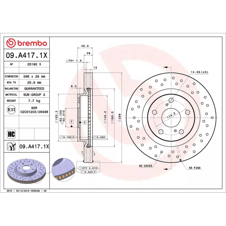 Toyota Prius Stabdžių diskas BREMBO 09A4171X | PriusParts.lt