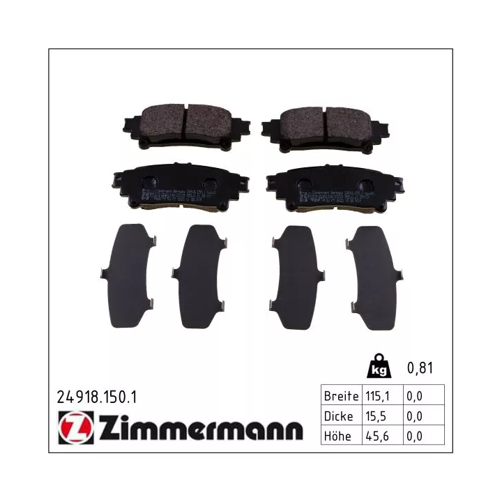 Prius+ (ZVW40/41) 2011–2021 Brake Pad Set, disc brake ZIMMERMANN 24918.150.1 | PriusParts.lt