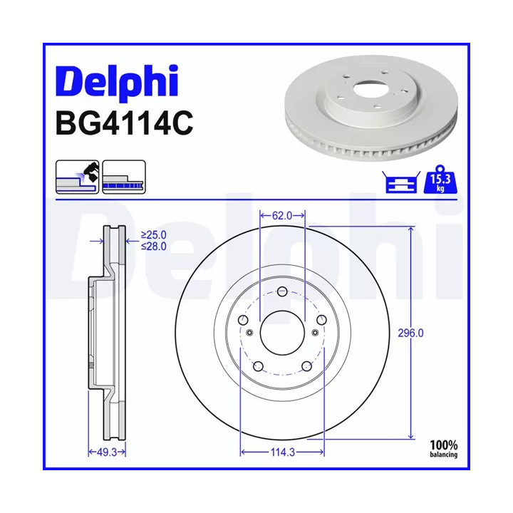 Toyota Prius Stabdžių diskas DELPHI BG4114 | PriusParts.lt