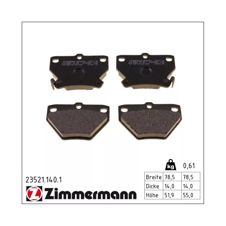 Prius II (XW20) 2003–2009 Brake Pad Set, disc brake ZIMMERMANN 23521.140.1 | PriusParts.lt