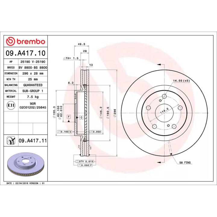 Toyota Prius Stabdžių diskas BREMBO 09A41711 | PriusParts.lt