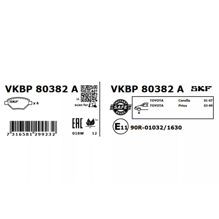 Prius II (XW20) 2003–2009 Stabdžių kaladėlių komplektas SKF 80382 | PriusParts.lt