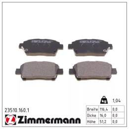 Prius II (XW20) 2003–2009 Stabdžių kaladėlių komplektas ZIMMERMANN 23510.160.1 | PriusParts.lt