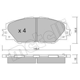 Prius+ (ZVW40/41) 2011–2021 Brake Pad Set, disc brake METELLI MET22-0748-0 | PriusParts.lt