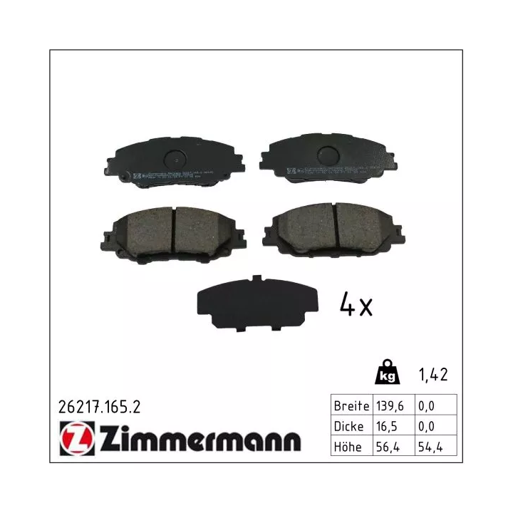 Prius V (XW60) 2023– Brake Pad Set, disc brake ZIMMERMANN 26217.165.2 | PriusParts.lt