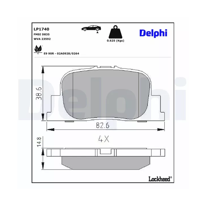 Prius II (XW20) 2003–2009 Brake Pad Set, disc brake DELPHI LP1740 | PriusParts.lt