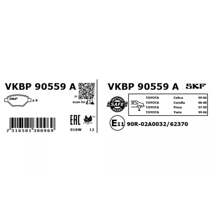 Prius II (XW20) 2003–2009 Brake Pad Set, disc brake SKF VKBP 90559 A | PriusParts.lt