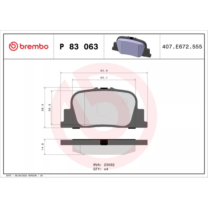 Toyota Prius Brake Pad Set, disc brake BREMBO P 83 051 | PriusParts.lt