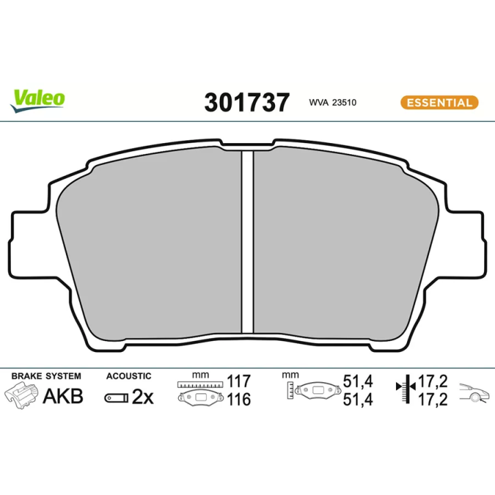 Toyota Prius Stabdžių kaladėlių komplektas VALEO 301737 | PriusParts.lt