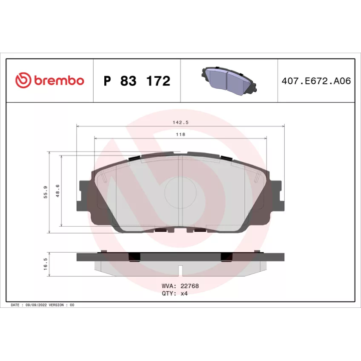 Prius V (XW60) 2023– Stabdžių kaladėlių komplektas BREMBO P 83 172 | PriusParts.lt