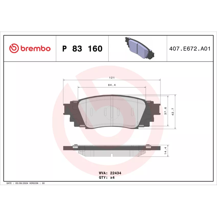 Prius V (XW60) 2023– Brake Pad Set, disc brake BREMBO P 83 160 | PriusParts.lt