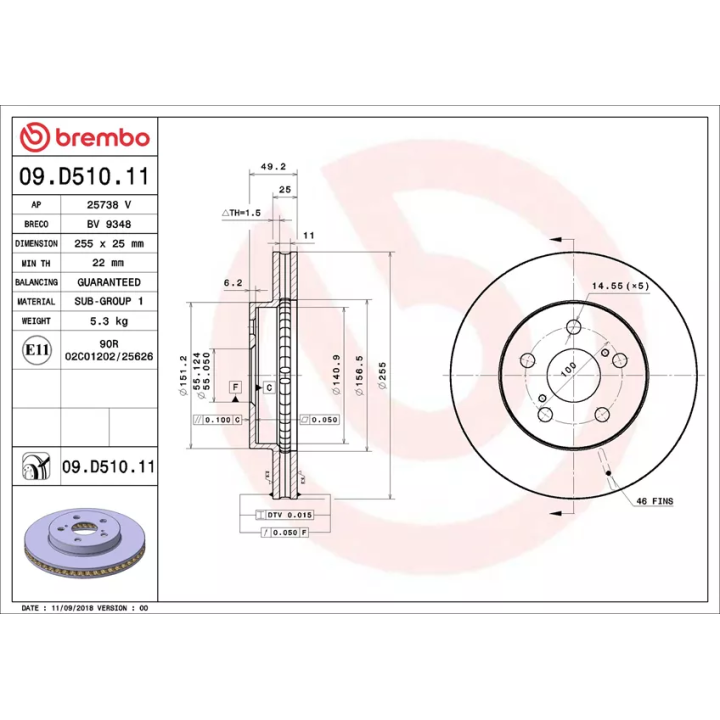 Toyota Prius Stabdžių diskas BREMBO 09.D510.11 | PriusParts.lt