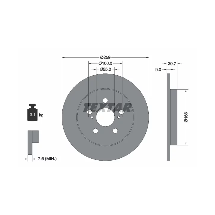 Toyota Prius Brake Disc TEXTAR 92224003 | PriusParts.lt