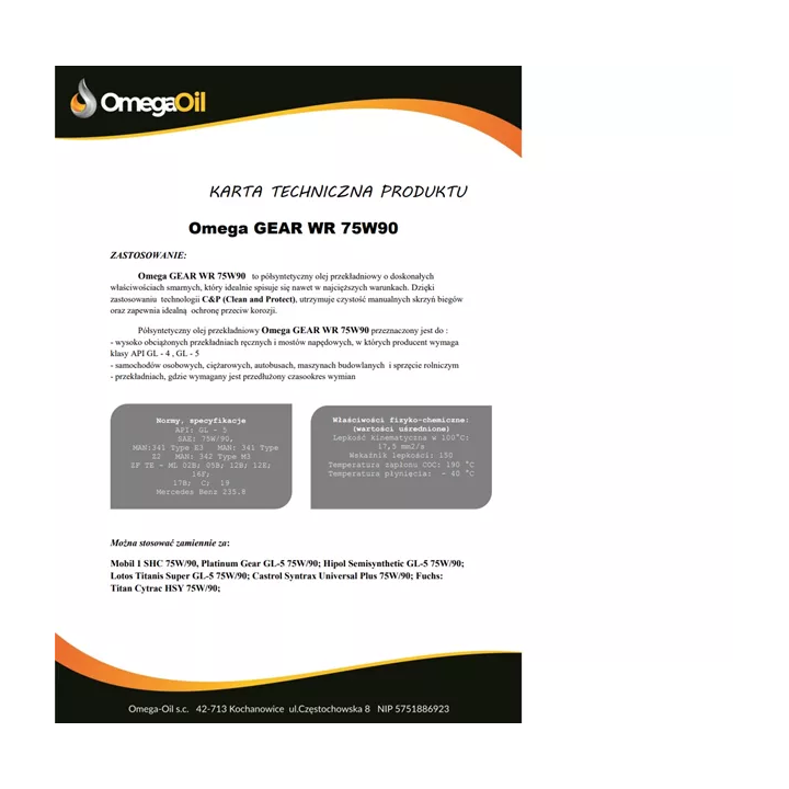 Transmission Oil OMEGAOIL OMEGA 75W-90 GEAR WR 20 L WR20L | PriusParts.lt