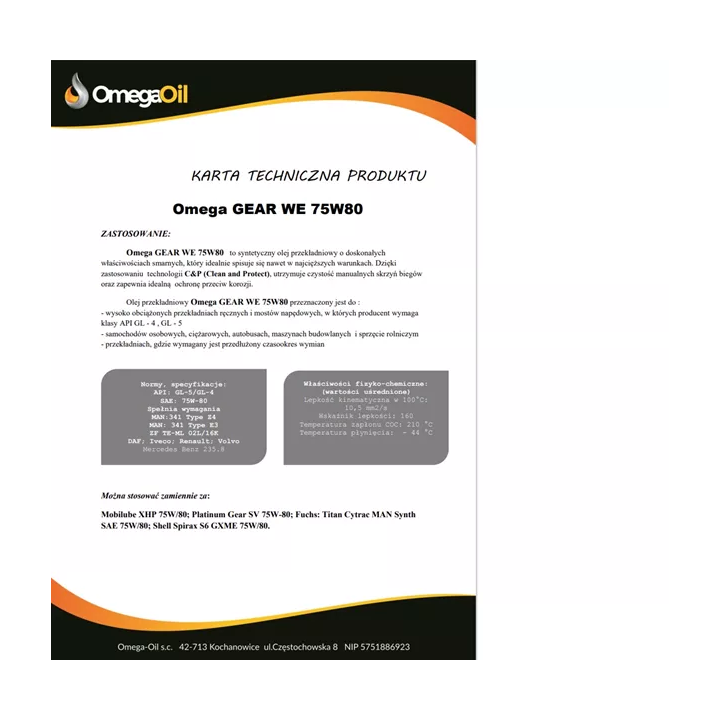 Transmission Oil OMEGAOIL OMEGA 75W-80 GEAR WE 5 L WE5L | PriusParts.lt