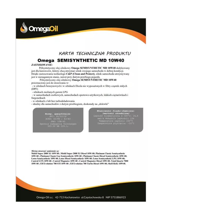 Variklinė alyva OMEGAOIL OMEGA 10W-40 SEMISYNTHETIC MD 5 L MD5L | PriusParts.lt