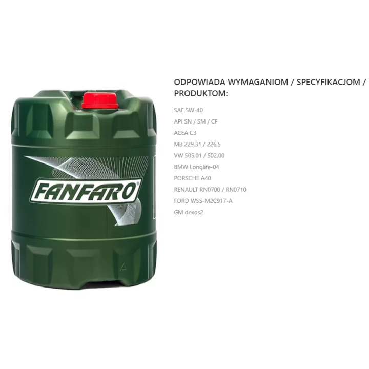 Engine Oil SCT - MANNOL FANFARO 5W-40 PDX C2 C3 A3/B4 20 L FF6705-20 | PriusParts.lt