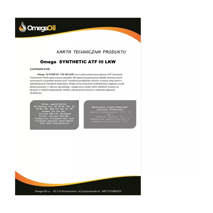 Automatic Transmission Fluid OMEGAOIL OMEGA ATF SYNTHETIC III LKW 1 L LKW1L | PriusParts.lt