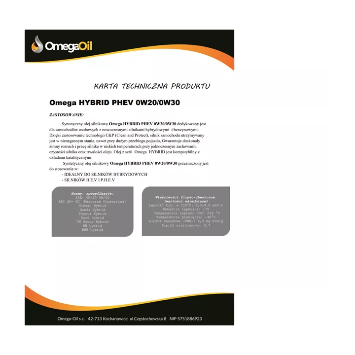 Engine Oil OMEGAOIL OMEGA 0W-30 HYBRID PHEV 1 L HD0W301L | PriusParts.lt