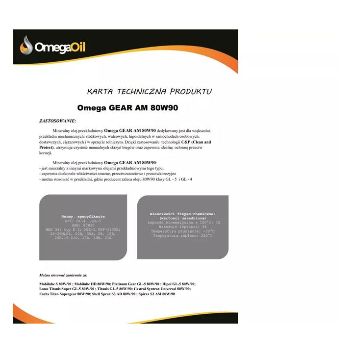 Transmisinė alyva OMEGAOIL OMEGA 80W-90 GEAR AM 5 L AM5L | PriusParts.lt